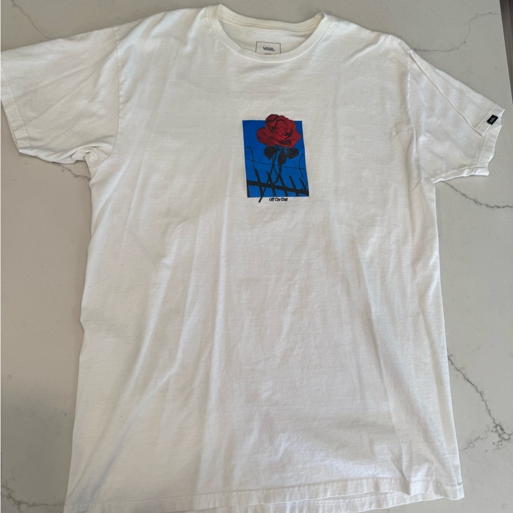 Vans White T-Shirt with Red Rose Graphic